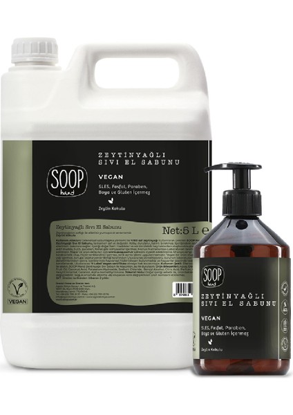 Hand Sıvı El Sabunu ZeytinyağlıSet 5 L- 500 ml| %100 Saf Zeytinyağlı | Vegan Ve Doğal İçerik | Kolay Durulanır