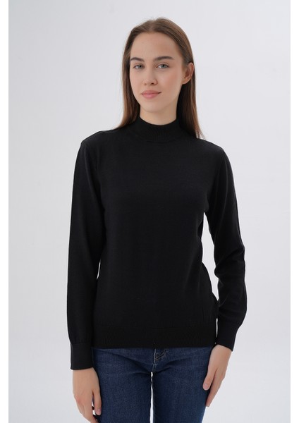 Kadın %100 Organik Pamuk Yarım Balıkçı Yaka Triko Kazak Örme Bluz TRIST-6104