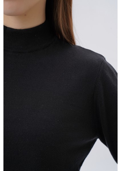 Kadın %100 Organik Pamuk Yarım Balıkçı Yaka Triko Kazak Örme Bluz TRIST-6104