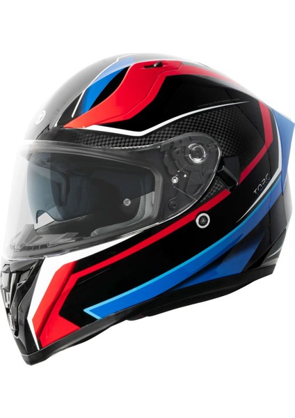 T-15 Route Kapalı Motosiklet Kaskı Siyah Mavi Kırmızı