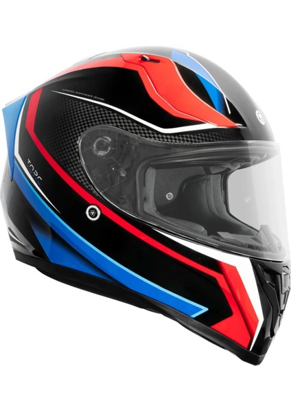 T-15 Route Kapalı Motosiklet Kaskı Siyah Mavi Kırmızı fırsatları