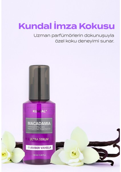 Yıpranmış Kuru Saçları Parlatan Onarıcı Serum Kundal Macadamia Ultra Hair Serum 100ML (Amber Vanilla)