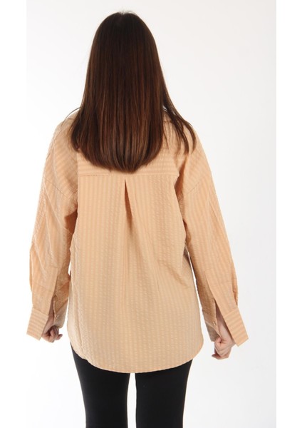 5496 Kendinden Büzgülü Çizgili Gömlek