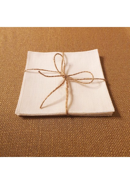 Etamin Işlemelik Kenarları Overloklu Kahve Yanı Peçetesi, Sunum Peçetesi, Koktey Peçetesi, 6 Adet