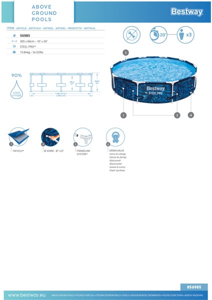 56985 Steel Pro® Çember Prefabrik Yer Üstü Havuz 3,05 M x 66 cm indirimleri