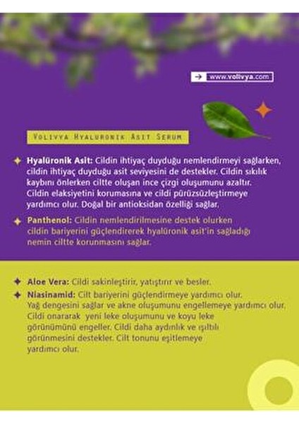 Yoğun Cilt Nemlendirici Hyalüronik Asit Serum Tüm Cilt Tipleri İçin 30 ml Aydınlatıcı Etki