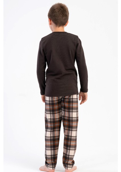 Erkek Çocuk Kahverengi Uzun Kollu Bisiklet Yaka Ekose Alt 2 Iplik Pijama Takımı C2T9N0305 fırsatları