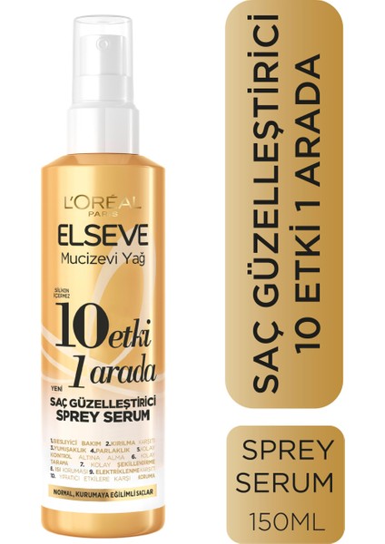 Elseve Mucizevi Yağ 10 Etki 1 Arada Saç Güzelleştirici Sprey Serum 150 ml + Sürpriz Hediye modelleri