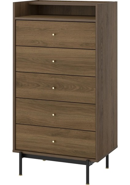 Radmansö 5 Çekmeceli Şifonyer Kahverengi Ceviz Görünüm 70 x 48 x 132 cm