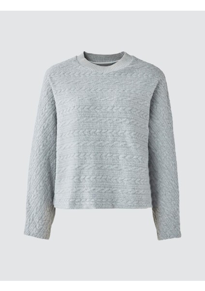 Grı Saç Örgü Desenli Yumuşak Dokulu Örme Sweatshirt