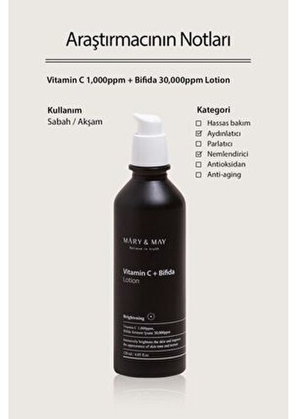 Cilt Losyonu Aydınlatıcı ve Leke Karşıtı Etki 120 ml C Vitamini İçerikli