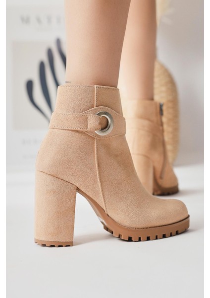 Destina Krem Süet Oval Burunlu Bilek Aksesuarlı Topuklu Bot fırsatları