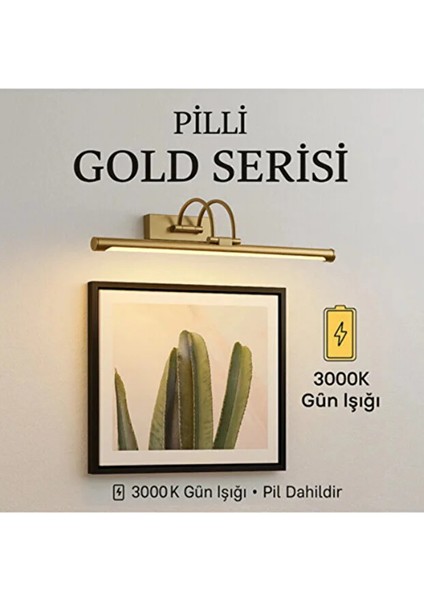 Pilli Gold Gün Işığı Salon Duvar Apliği Banyo Aydınlatma Ayna Üstü LED Tablo Aplik Loş Işık 3000K
