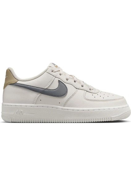Air Force 1 Af1 Gs Leather Unisex Sneaker Swoosh Hakiki Deri Günlük Spor Ayakkabı Krem Gri