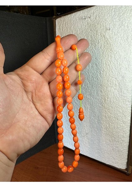 Sıkma Kehribar Tesbih Turuncu Renk Beyzi Kesim 7X10MM T-258 modelleri