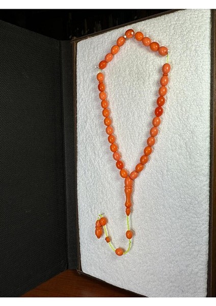 Sıkma Kehribar Tesbih Turuncu Renk Beyzi Kesim 7X10MM T-258 fırsatları