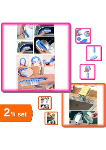 Bükülebilir Temizlik Fırçası + Kaymaz Sabunluk Seti - A3C4D5