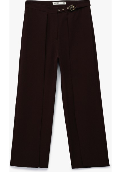 Kemer Detaylı Bilek Boy Geniş Paça Krep Palazzo Pantolon