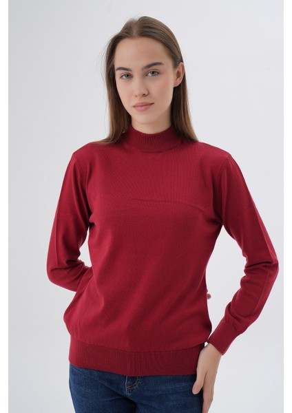 Kadın %100 Organik Pamuk Yarım Balıkçı Yaka Triko Kazak Örme Bluz TRIST-6104