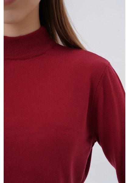 Kadın %100 Organik Pamuk Yarım Balıkçı Yaka Triko Kazak Örme Bluz TRIST-6104