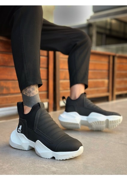 ET0401 Bağcıksız Rahat Yüksek Taban Siyah Erkek Spor Yarım Bilek Bot