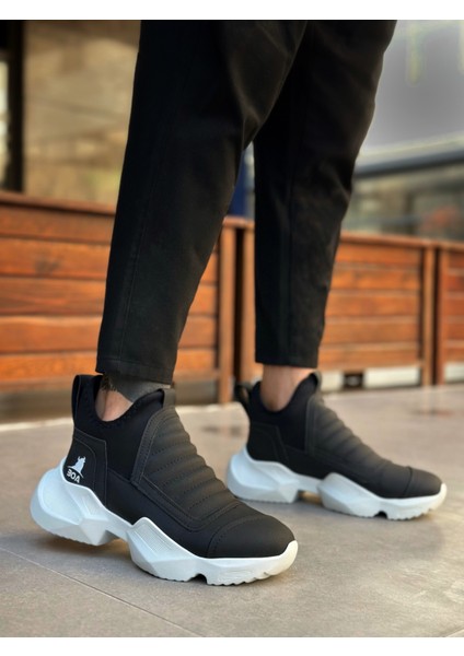 ET0401 Bağcıksız Rahat Yüksek Taban Siyah Erkek Spor Yarım Bilek Bot modelleri