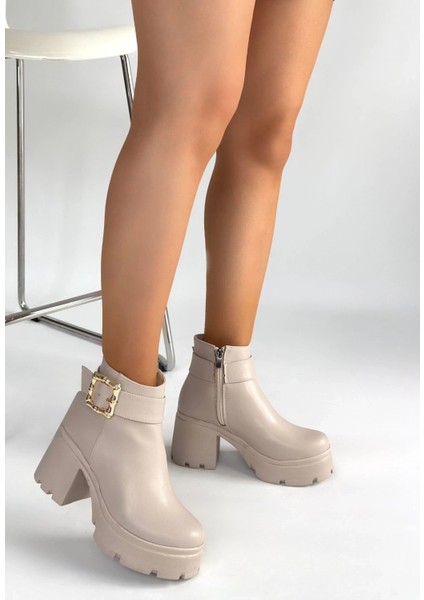 Pinma Bej Cilt Topuklu Bot modelleri