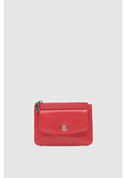 Plane Kırmızı Kırışık Detay Bayan Kartlık