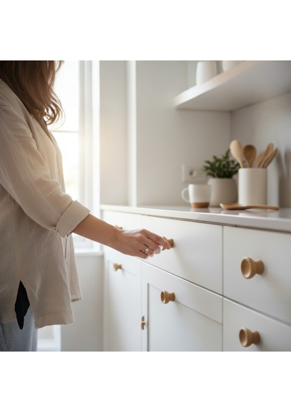 Mobilya Mutfak Dolap Dolabı Çekmece Kulpu Kulbu Kulp Düğme Açık Ceviz Plastik Tek Vidalı 10 Adet indirimleri