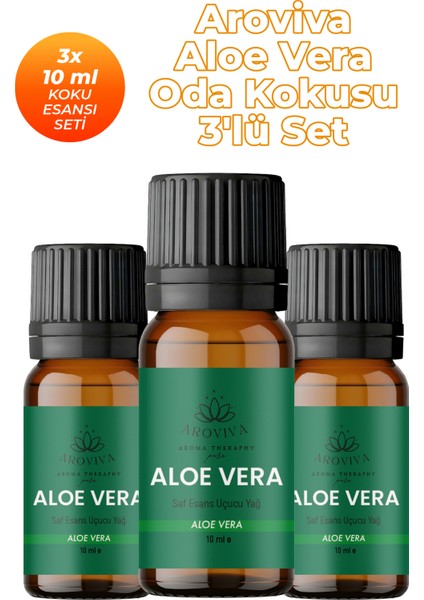 Aloe Vera Oda Kokusu 3'lü Set- Doğal Esansiyel Uçucu Yağ, Difüzör Esansı, Buhurdanlık Yağı