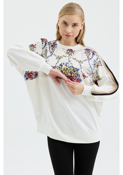Kadın Oversize Yuvarlak Yakalı Jakar Garnili Sweatshirt fiyatları