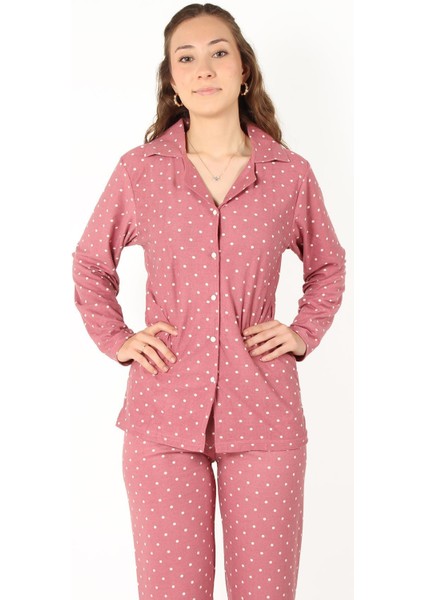 02254 Nokta Desen Uzunkol Üst Uzun Alt Pijama Takımı