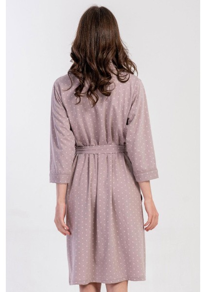 Kadın Büyük Beden Açık Kahve Renk Kapri Kol Cepli Kuşaklı Puantiyeli Sabahlık C5T1N0305 fırsatları