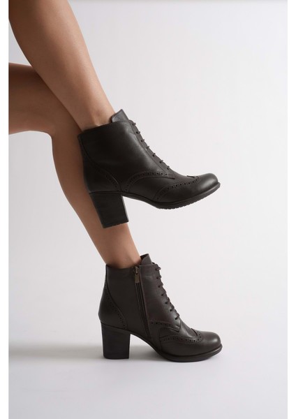 Kadın Hakiki Deri Lazer Detaylı Bağcıklı Bot - Kahve fiyatları
