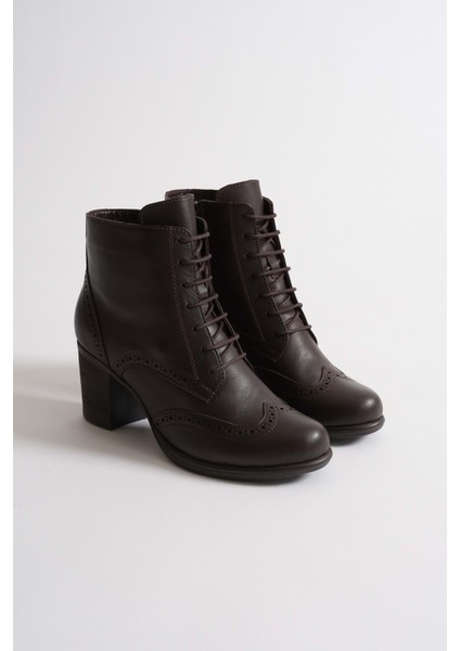 Kadın Hakiki Deri Lazer Detaylı Bağcıklı Bot - Kahve fırsatları