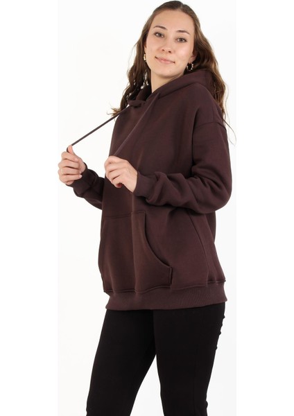 2502 Kapşonlu Cepli Üç Iplik Şardonlu Sweat