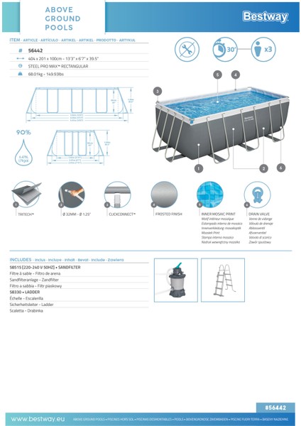 ® 56442 Power Steel™ Prefabrik Yer Üstü Havuz Seti 4,04 M x 2,01 M x 1,00 M fırsatları