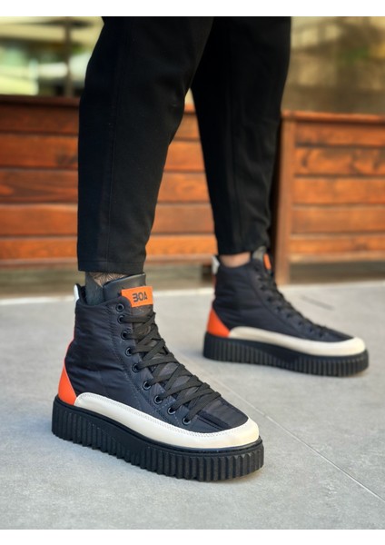 ET0811 Yüksek Siyah Taban Paraşüt Kumaş Turuncu Cilt Detaylı Yarım Bilek Spor Bot