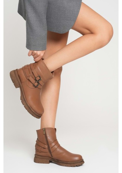 Kadın Hakiki Deri Tokalı Casual Bot - Ceviz fiyatları