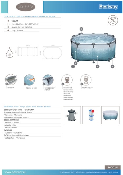 Lay-Z-Spa® Glacial Dip™ 6002N Soğuk Terapi Buz Banyosu Küveti, 2 Kişilik