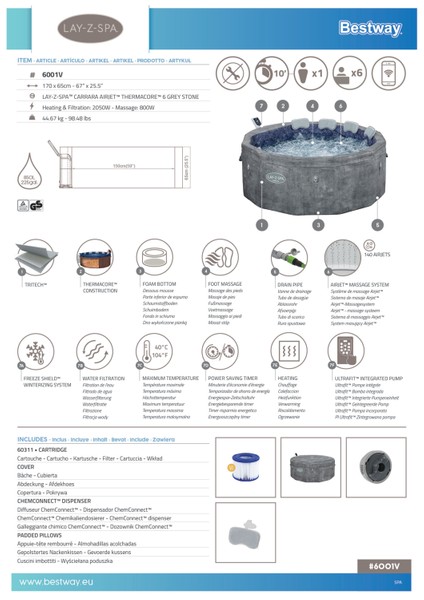 Lay-Z-Spa® Carrara Smart Airjet™ 6001V Enerji Tasarruflu Şişme Spa Havuzu, Mobil Uygulama Kontrollü, 4-6 Kişilik indirimleri