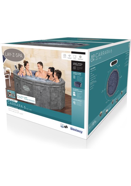 Lay-Z-Spa® Carrara Smart Airjet™ 6001V Enerji Tasarruflu Şişme Spa Havuzu, Mobil Uygulama Kontrollü, 4-6 Kişilik