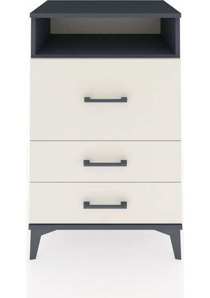Hyperion Komodin Tek Raflı 3 Çekmeceli 60X44X96 Antrasit-Aytaşı