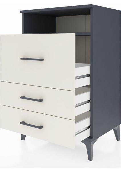Hyperion Komodin Tek Raflı 3 Çekmeceli 60X44X96 Antrasit-Aytaşı fırsatları