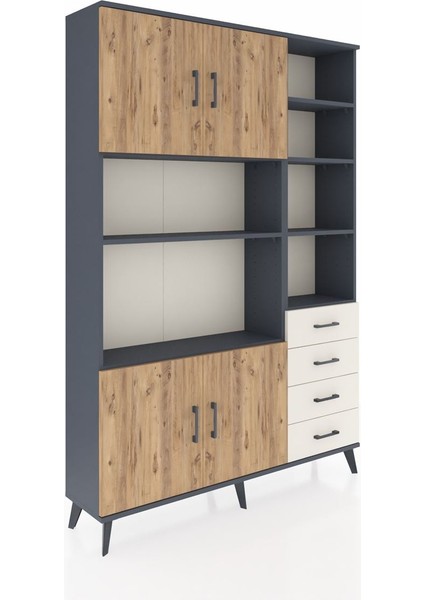 Arges Dolap 9 Raflı 4 Çekmeceli 4 Kapaklı 132X30X195 Antrasit-Çam/aytaşı fiyatları
