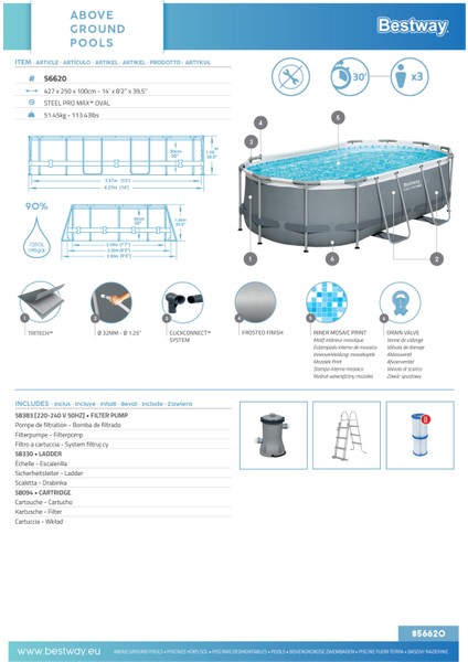 ® 56620 Power Steel™ Prefabrik Yer Üstü Oval Havuz Seti 4,27 M x 2,50 M x 1,00 M fırsatları
