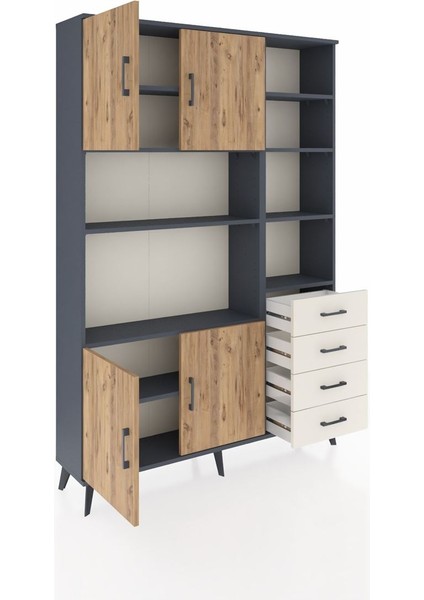 Arges Dolap 9 Raflı 4 Çekmeceli 4 Kapaklı 132X30X195 Antrasit-Çam/aytaşı indirimleri