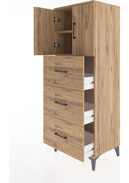 Hyperion Dolap 2 Raflı 3 Çekmeceli 2 Kapaklı 60X44X163 Çam-Çam fırsatları