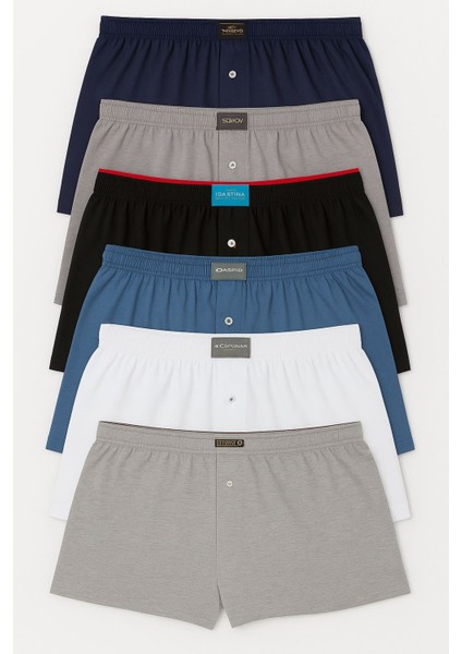 Erkek Havlubel Boxer 6'lı Set | Çok Renkli Basic Pamuklu Külot Rahat Iç Çamaşırı