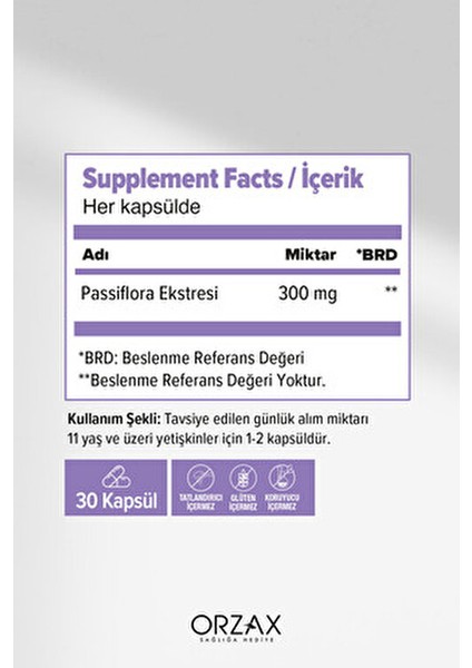 Orzax Ocean Passiflora Kapsül 300 mg 30 Adet Türkiye Menşeli Takviye Edici Gıda modelleri